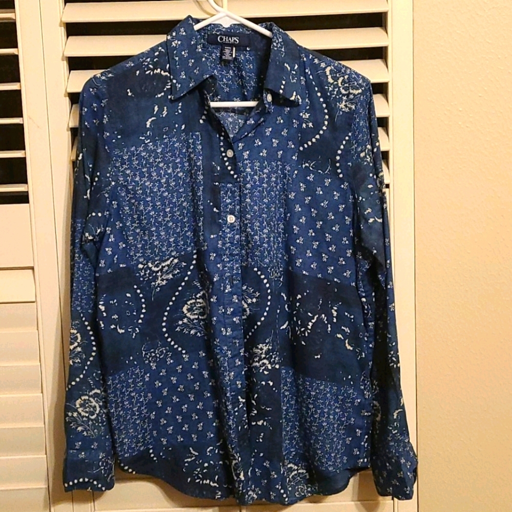Chaps blue and white vintage print shirt
